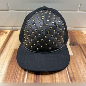 Black Faux Leather with Gold studs Canvas Baseball Cap / Hat